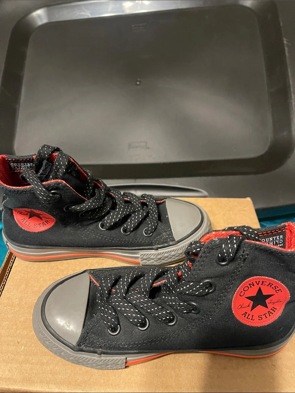 Converse Kids Black High-Top Sneakers with Red Accents